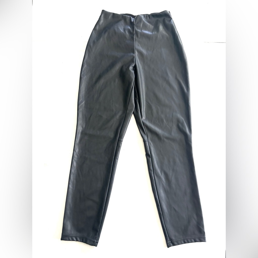 Fabletics Faux Leather Pants Black Stretch‎ High Waist Side Zip Womens M